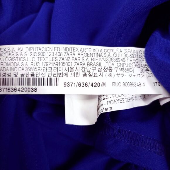 ZARA Ruched Draped Ruffle Shoulder Pad Bodycon Mini Dress Cobalt Womens Medium - Picture 8 of 8